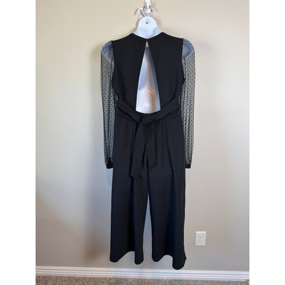 Adelyn Rae Sz L Black Jumpsuit Open Back Sheer Sleeves Wide Leg Classic Elegant - Picture 11 of 15